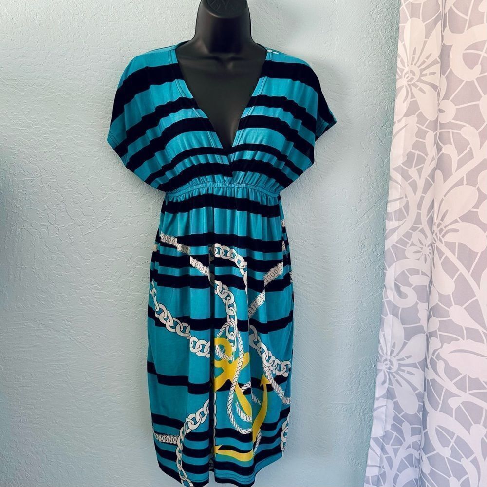 5th & Love Blue & Yellow Anchor Print Summer Dress Size Small